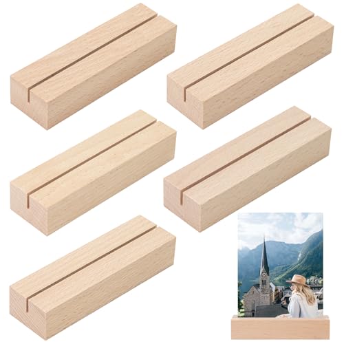 WISYOK Kartenhalter Holz, 5 Stück Tischkartenhalter, Kartenständer Holz, Postkartenhalter, Holzständer, Menükartenhalter, Fotohalter für Hochzeiten, Partys und Bankette (10 x 3 x 2cm) von WISYOK