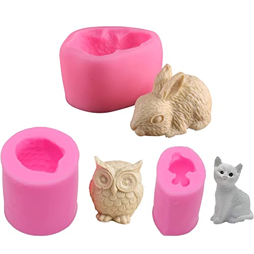 WITGIFT 3D Osterhase Silikon Form Eulen Formen Seifenform Katze Silikonform Tier Gießformen Kerzenform Seifengießform für Süßigkeit Schokolade Pudding Eiscreme Fondant Werkzeug von WITGIFT