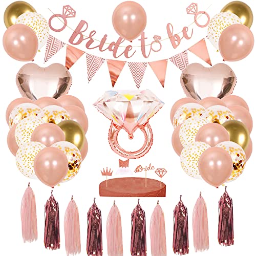 JGA Junggesellenabschied Frauen Deko,Bride to Be Deko set mit Rosegold Konfetti Luftballons Banner Girlande Folienballons für Tochter Mädchen Abschied Party,Polterabend Deko Accessoires von WITGIFT