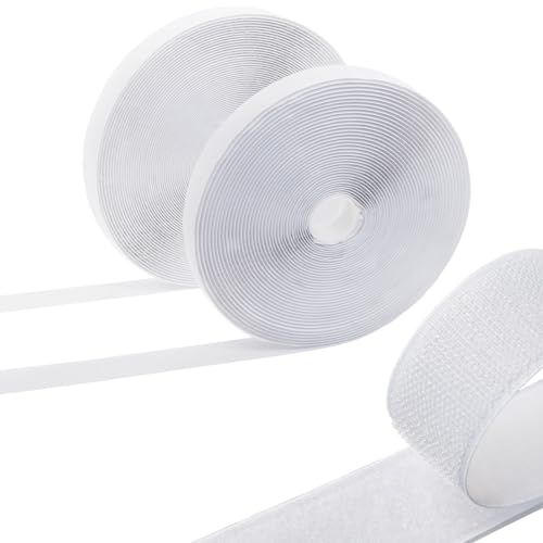 Witgift klettband selbstklebend extra stark 12M Doppelseitig Klebende mit Klettverschluss 20mm Breit Selbstklebendes Klebepad mit Flauschband und Hakenband (Weiß) von WITGIFT