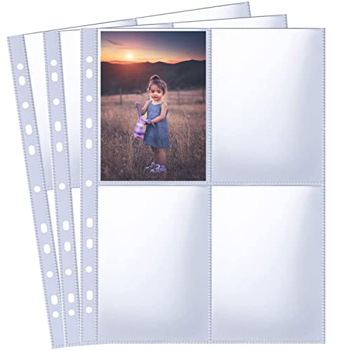 120 Pack 960 Taschen A4 Foto Hüllen für A4 2/3/4 Ringbuch, Transparente Postkartenhüllen, 4 Fächer, Doppelseitiger 4 Taschen Foto Seitenschutz, Top Loading Fotoalbum Nachfüllseiten(109x153 mm) von WITHYU