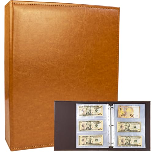 A4 3 Ringbinder Währungsalbum mit 30 Pack 180 Taschen Nachfüllseiten, PU Leder Geldsammelbuch, Sammeln von Euros, Papiergeld, Fremdwährung und Gutscheinen Brown A4 3 Ringbinder Währungsalbum mit 30 Pack 180 Taschen Nachfüllseiten, PU Leder Geldsammelbuch, Sammeln von Euros, Papiergeld, Fremdwährung und Gutscheinen Brown von WITHYU