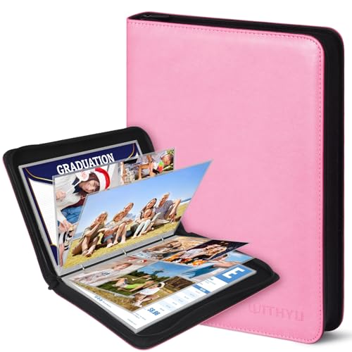 A4 Fotoalbum PU-Leder Portfolio mit austauschbaren Foto-Hüllen – 30 Seiten (drei Fächerausführungen, beidseitig nutzbar) – Wasserdichte Reißverschluss-Mappe für Fotos, Dokumente (Rosa) von WITHYU