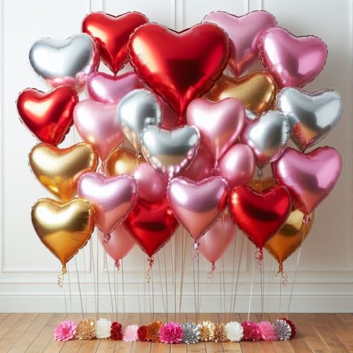 Mylar-Luftballons in Herzform, Rot, Rosa, Gold, Silber, Rot, 45,7 cm, für Geburtstagsparty-Dekorationen, Hochzeitsdekoration, Verlobungsfeier, Urlaub, Babyparty Mylar-Luftballons in Herzform, Rot, Rosa, Gold, Silber, Rot, 45,7 cm, für Geburtstagsparty-Dekorationen, Hochzeitsdekoration, Verlobungsfeier, Urlaub, Babyparty von WITTY CUTIES