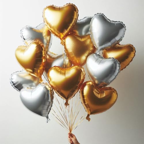 Mylar-Luftballons in Herzform, goldfarben, silberfarben, rot, 45,7 cm, für Geburtstagsparty-Dekorationen, Hochzeitsdekoration, Verlobungsfeier, Urlaub, Babyparty Mylar-Luftballons in Herzform, goldfarben, silberfarben, rot, 45,7 cm, für Geburtstagsparty-Dekorationen, Hochzeitsdekoration, Verlobungsfeier, Urlaub, Babyparty von WITTY CUTIES