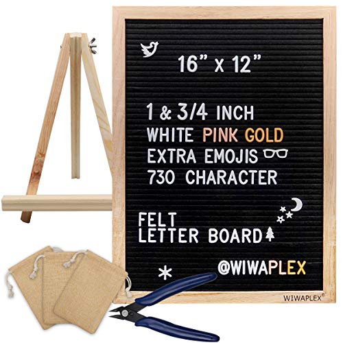 WIWAPLEX Schwarzes Filz-Briefablage, Worttafel, Schild, 40.6 x 30.5 cm, veränderbares Buchstabenbrett mit 730 Kunststoff-Nachrichten, Buchstaben, Zahlen, Schere, 3 kostenlose Aufbewahrungstaschen von WIWAPLEX