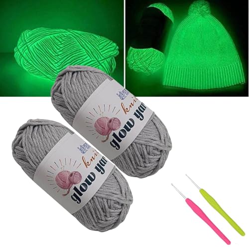 2 Rolls Leuchtwolle Glow in the Dark, Leuchtwolle Zum Häkeln, leuchtendes DIY Glow Garn für Stricken, Leuchtendes Handstrickgarn Leuchtende Wolle DIY Gewebtes (Gray) von WIWIDANG