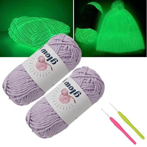 2 Rolls Leuchtwolle Glow in the Dark, Leuchtwolle Zum Häkeln, leuchtendes DIY Glow Garn für Stricken, Leuchtendes Handstrickgarn Leuchtende Wolle DIY Gewebtes (Purple) von WIWIDANG