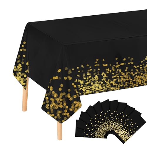 WIYETY 10 Stück Schwarz und Gold Party Tischdecke, Wasserdicht Tischdecke, Papiertischdecke Rolle, Party Dot Tischdecke, Rechteckig Tischtuch Geeignet für Geburtstagdeko, Hochzeit, 137x274cm, Schwarz von WIYETY
