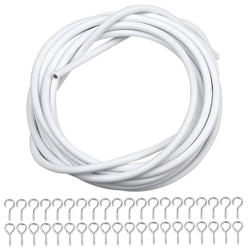 WIYETY 15m Weiß Vorhangdraht Gardinenseil: Kunststoffbeschichteter Vorhang Seilspannsystem mit 50 Haken, Curtain Wire Gardinenschnur für Gardinenstangen Vorhänge Duschvorhänge WIYETY 15m Weiß Vorhangdraht Gardinenseil: Kunststoffbeschichteter Vorhang Seilspannsystem mit 50 Haken, Curtain Wire Gardinenschnur für Gardinenstangen Vorhänge Duschvorhänge von WIYETY