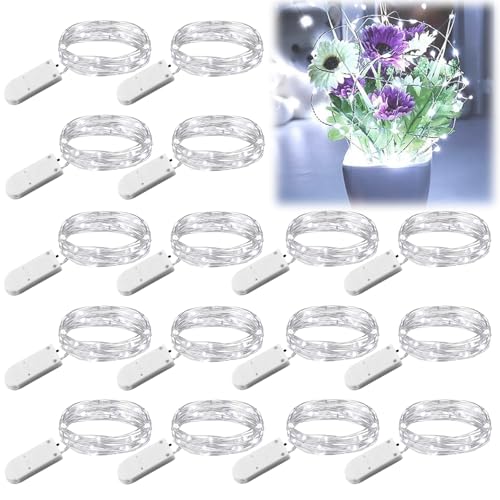 WIYETY 16 Stück LED Lichterkette: 2M Mini Lichterketten Batteriebetrieben, Wasserdichte Kupfer Drahtlichterkette für Party Weihnachten Halloweent Hochzeit Weihnachten Deko (Weiß) von WIYETY