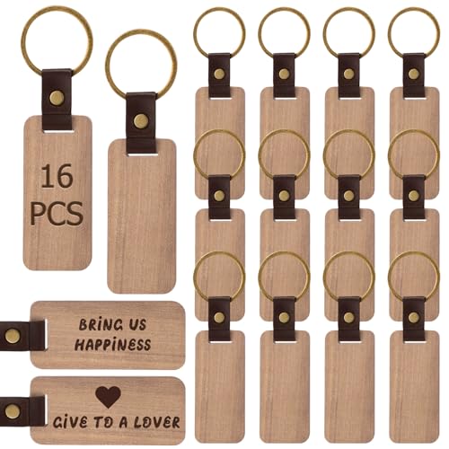 WIYETY 16 Stück Schlüsselanhänger Holz: Holz Schlüsselanhänger, Wooden Keychain Schlüsselring Rechteckig, Holz Schlüsselanhänger Blanko, Schlüsselanhänger Holz Blanko für Malerei Dekoration Geschenke von WIYETY