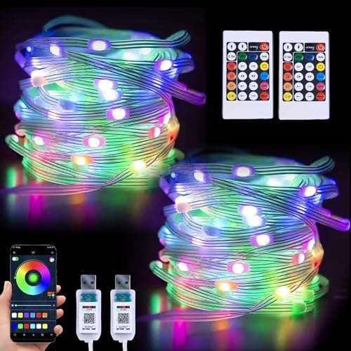 WIYETY RGB LED Lichterkette: 2 Stück Farbwechselnde Lichterkette 10m 200 LED, Musik Sync, App-Steuerung, IP65 Wasserdicht, USB Lichterkette Für Weihnachtsbaum, Party, Hochzeit, Balkon (RGB) von WIYETY
