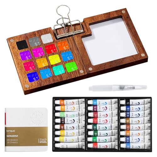WIYETY 24 Farben Mini Aquarellfarben Palette: Tragbare Aquarell Palette, Reise Aquarell-Reiseset, Paletten Skizzenbuch Palette mit Aquarellpinsel Wasserfarben Skizzenbuch Malbedarf WIYETY 24 Farben Mini Aquarellfarben Palette: Tragbare Aquarell Palette, Reise Aquarell-Reiseset, Paletten Skizzenbuch Palette mit Aquarellpinsel Wasserfarben Skizzenbuch Malbedarf von WIYETY