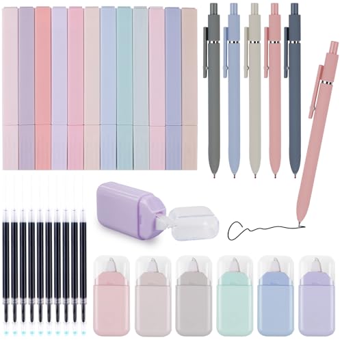 WIYETY 33 Stück Textmarker Pastell Set: 12 Stück Aesthetic Marker Stifte 5 Stück Gelstift mit schwarzer Tinte mit 10 Ersatzminen Enthalten und 6 Korrekturbänder Schulsachen für Journal, Bibel, Büro WIYETY 33 Stück Textmarker Pastell Set: 12 Stück Aesthetic Marker Stifte 5 Stück Gelstift mit schwarzer Tinte mit 10 Ersatzminen Enthalten und 6 Korrekturbänder Schulsachen für Journal, Bibel, Büro von WIYETY
