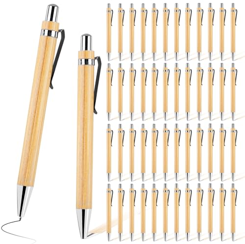 WIYETY 50 Stück Holz Kugelschreiber Set, Bambus Kugelschreiber, Wiederverwendbar Kugelschreiber, Druckkugelschreiber Schreiben Sie reibungslos, Kugelschreiber für den Alltag Büro(Schwarz) von WIYETY