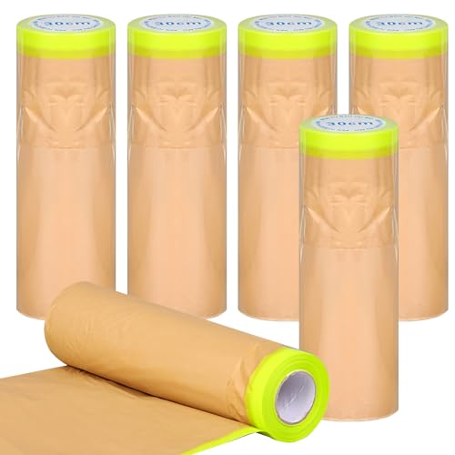 WIYETY 6 Stück Maler Abdeckpapier: 30 cm * 15 m Abdeckpapier Malerkrepp, Abdeckpapier Mit Selbstklebestreifen für Malerarbeiten und Renovierungen für Innen Malerpapier Klebeband Papier zum Streichen von WIYETY