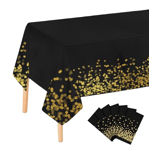 WIYETY 6 Stück Schwarz und Gold Party Tischdecke, Wasserdicht Tischdecke, Papiertischdecke Rolle, Party Dot Tischdecke, Rechteckig Tischtuch Geeignet für Geburtstagdeko, Hochzeit, 137x274cm, Schwarz WIYETY 6 Stück Schwarz und Gold Party Tischdecke, Wasserdicht Tischdecke, Papiertischdecke Rolle, Party Dot Tischdecke, Rechteckig Tischtuch Geeignet für Geburtstagdeko, Hochzeit, 137x274cm, Schwarz von WIYETY