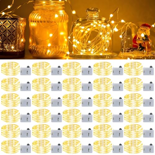 WIYETY LED Lichterkette Batterie: 30 Stück Batterie Kupferdraht Lichterkette mit Drei Modi, 2M 20 LEDs Mini Lichterkette mit Batterie, LED Lichterkette für Party Hochzeit Weihnachten(Warmweiß) von WIYETY