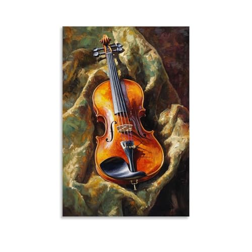 Ölgemälde mit Musikinstrumenten - Eine lebendige Violine ruht auf einem Samtstoff, gebadet in goldenem Nachmittagslicht mit satten Impasto-Texturen, dekoratives Wandbild, modernes Kunstposter, 30 x 45 Ölgemälde mit Musikinstrumenten - Eine lebendige Violine ruht auf einem Samtstoff, gebadet in goldenem Nachmittagslicht mit satten Impasto-Texturen, dekoratives Wandbild, modernes Kunstposter, 30 x 45 von WJHJZQYY