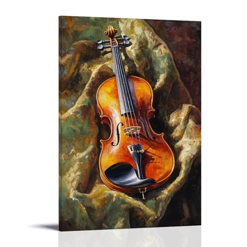 Ölgemälde mit Musikinstrumenten - Eine lebendige Violine ruht auf einem Samtstoff, gebadet in goldenem Nachmittagslicht mit satten Impasto-Texturen, dekoratives Wandbild, modernes Kunstposter, 50 x 75 Ölgemälde mit Musikinstrumenten - Eine lebendige Violine ruht auf einem Samtstoff, gebadet in goldenem Nachmittagslicht mit satten Impasto-Texturen, dekoratives Wandbild, modernes Kunstposter, 50 x 75 von WJHJZQYY