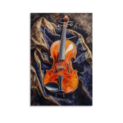 Ölgemälde mit Musikinstrumenten - Eine lebendige Violine ruht auf einem Samtstoff, goldenes Licht, das seine Kurven und Saiten mit reichhaltigen Ölstrukturen betont, dekoratives Wandbild, modernes Ölgemälde mit Musikinstrumenten - Eine lebendige Violine ruht auf einem Samtstoff, goldenes Licht, das seine Kurven und Saiten mit reichhaltigen Ölstrukturen betont, dekoratives Wandbild, modernes von WJHJZQYY