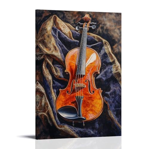 Ölgemälde mit Musikinstrumenten - Eine lebendige Violine ruht auf einem Samtstoff, goldenes Licht, das seine Kurven und Saiten mit reichhaltigen Ölstrukturen betont, dekoratives Wandbild, modernes Ölgemälde mit Musikinstrumenten - Eine lebendige Violine ruht auf einem Samtstoff, goldenes Licht, das seine Kurven und Saiten mit reichhaltigen Ölstrukturen betont, dekoratives Wandbild, modernes von WJHJZQYY