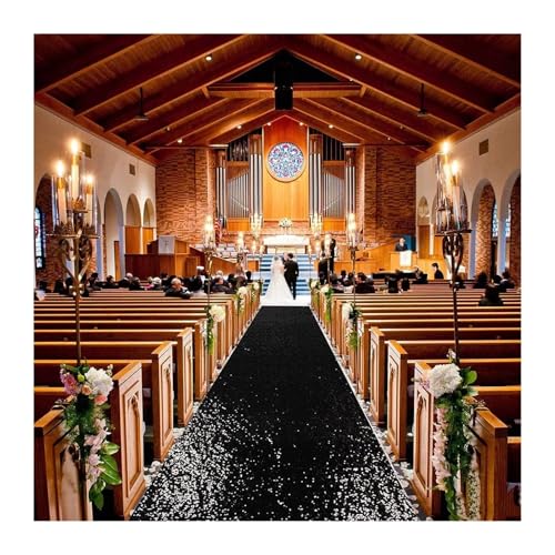 WJIAYAO Hochzeit Gang Läufer Gangläufer mit Pailletten, Gangläufer, Teppich, for den Außenbereich, Braut-Gangläufer for Hochzeitszeremonie(Black,360-12FT_60CM-2FT) von WJIAYAO