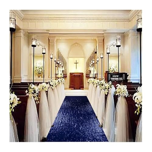 WJIAYAO Hochzeit Gang Läufer Gangläufer mit Pailletten, Gangläufer, Teppich, for den Außenbereich, Braut-Gangläufer for Hochzeitszeremonie(Deep Blue,360-12FT_60CM-2FT) von WJIAYAO