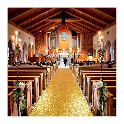 WJIAYAO Hochzeit Gang Läufer Gangläufer mit Pailletten, Gangläufer, Teppich, for den Außenbereich, Braut-Gangläufer for Hochzeitszeremonie(Gold,360-12FT_60CM-2FT) von WJIAYAO