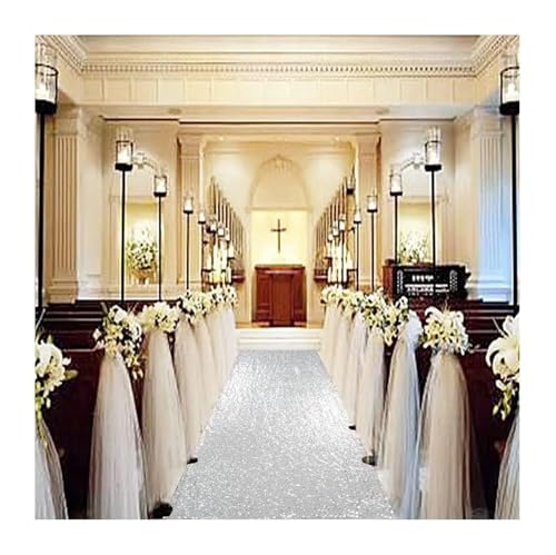 WJIAYAO Hochzeit Gang Läufer Gangläufer mit Pailletten, Gangläufer, Teppich, for den Außenbereich, Braut-Gangläufer for Hochzeitszeremonie(Silver,360-12FT_60CM-2FT) von WJIAYAO