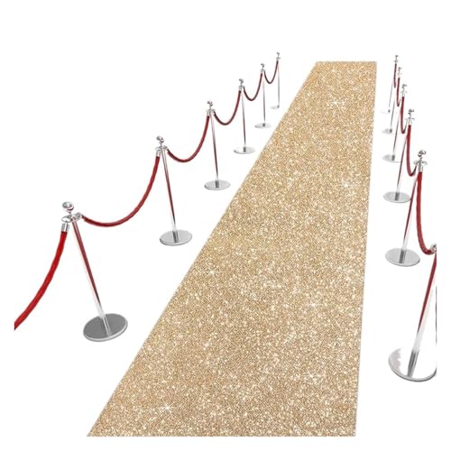 WJIAYAO Hochzeit Gang Läufer Hochzeits-Glitzer-Teppich, Hochzeitsaccessoires, Gang-Laufsteg-Teppich, Bankett-Party, Brauthochzeit, Flur-Teppich, Dekoration(Light Gold) von WJIAYAO