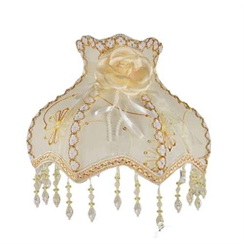 WJIAYAO Vintage-Tischlampenschirm Lampenschirm Licht Lampenabdeckung Kronleuchter Retro Tuch Kunst Fransen Perlen Spitze Lampenschirm(Color1) von WJIAYAO