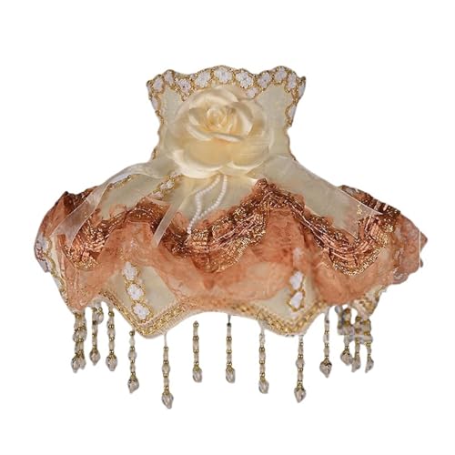 WJIAYAO Vintage-Tischlampenschirm Lampenschirm Licht Lampenabdeckung Kronleuchter Retro Tuch Kunst Fransen Perlen Spitze Lampenschirm(Color4) von WJIAYAO