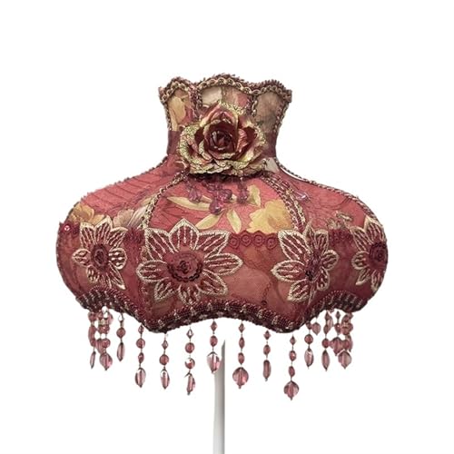 WJIAYAO Vintage-Tischlampenschirm Lampenschirm Retro Perlen Spitze Blume Schlafzimmer Nachttischlampe Stehlampe Wandlampenabdeckung(Color12) von WJIAYAO
