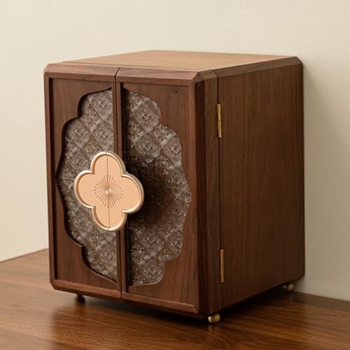 WJKBZQ Elegante Schmuckschatulle aus Schwarzem Walnussholz, 4-stöckiger Organizer mit Messinggriff, Samt, Magnetverschluss, Vintage-Aufbewahrungsbox für Ringe, Ohrringe Armbänder WJKBZQ Elegante Schmuckschatulle aus Schwarzem Walnussholz, 4-stöckiger Organizer mit Messinggriff, Samt, Magnetverschluss, Vintage-Aufbewahrungsbox für Ringe, Ohrringe Armbänder von WJKBZQ