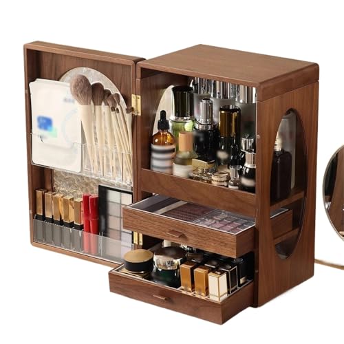 WJKBZQ Holz-Make-up-Organizer, Dekorative Glas-Kosmetikaufbewahrung mit Türen und 2 Schubladenboxen für Badezimmer-Waschtisch, Schlafzimmer-Kommode WJKBZQ Holz-Make-up-Organizer, Dekorative Glas-Kosmetikaufbewahrung mit Türen und 2 Schubladenboxen für Badezimmer-Waschtisch, Schlafzimmer-Kommode von WJKBZQ