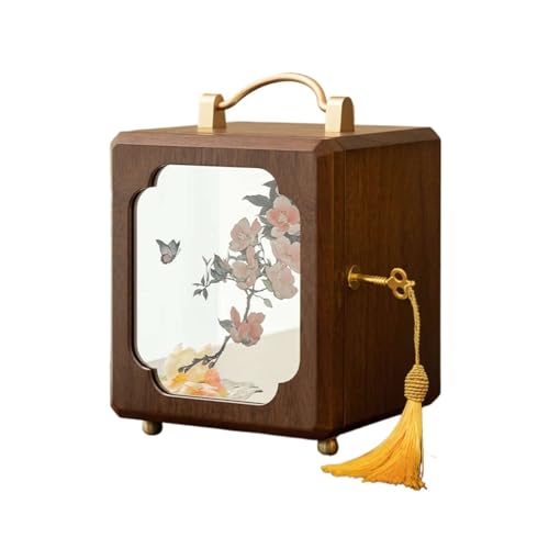 WJKBZQ Kleine Schmuckschatulle aus Holz Spiegel Abschließbar Klassischer Stil Aufbewahrungsbox für Schmuckstücke mit Samt Ausgekleidet Integrierte Halskettenhaken für Halsketten, Ringe von WJKBZQ