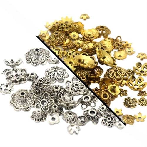 150 Stück gemischte tibetische Kupfer-Vintage-Metall-Distanzperlenkappen for die Schmuckherstellung for Selbermachen, Zubehörzubehör FüR ArmbäNder Diy Schmuckherstellung(Antique GoldSilver) von WJLYDM