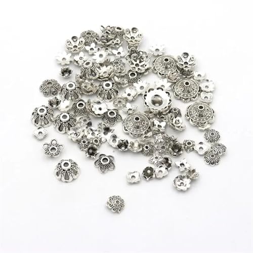 150 Stück gemischte tibetische Kupfer-Vintage-Metall-Distanzperlenkappen for die Schmuckherstellung for Selbermachen, Zubehörzubehör FüR ArmbäNder Diy Schmuckherstellung(Antique Silver) von WJLYDM