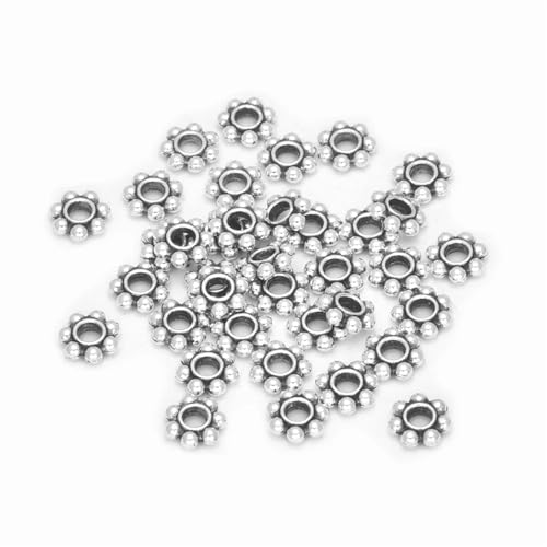 300 Stücke 4/6mm Legierung Blume Spacer Perlen Daisy Metall Schmuck Spacer for Armband Halskette Schmuck Machen FüR ArmbäNder Diy Schmuckherstellung(Dull Silver,Dia 4mm) von WJLYDM
