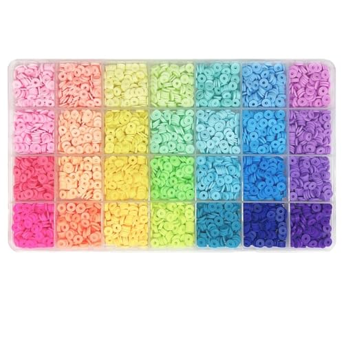4200-teiliges Set aus Tonperlen for die Armbandherstellung, 28 Farben, flache, runde Heishi-Abstandshalterperlen aus Polymer-Ton zur Schmuckherstellung, for Mädchen FüR ArmbäNder Diy Schmuckherstellun von WJLYDM