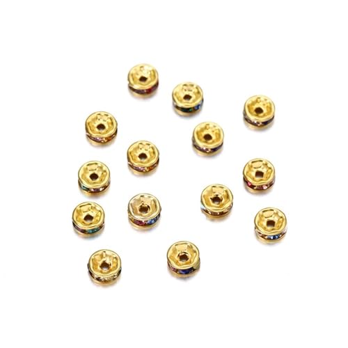 50/100 Stück 4 6 8 10 mm Strass Rondellen Kristallperlen Lose Abstandsperlen zur DIY Schmuckherstellung Zubehör Zubehör FüR ArmbäNder Diy Schmuckherstellung(Gold Multicolor,8mm x 100Pcs) von WJLYDM