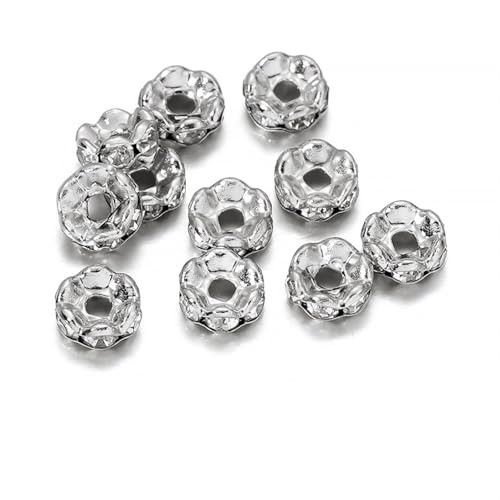 50/100 Stück 4 6 8 10 mm Strass Rondellen Kristallperlen Lose Abstandsperlen zur DIY Schmuckherstellung Zubehör Zubehör FüR ArmbäNder Diy Schmuckherstellung(Light Sliver,10mm x 50Pcs) von WJLYDM