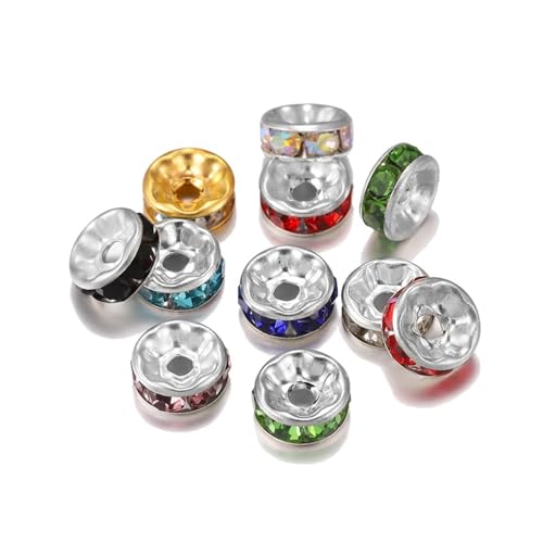 50/100 Stück 4 6 8 10 mm Strass Rondellen Kristallperlen Lose Abstandsperlen zur DIY Schmuckherstellung Zubehör Zubehör FüR ArmbäNder Diy Schmuckherstellung(Multicolor,8mm x 100Pcs) von WJLYDM
