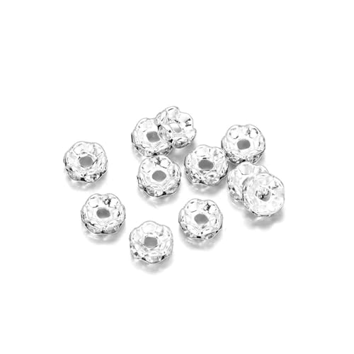 50/100 Stück 4 6 8 10 mm Strass Rondellen Kristallperlen Lose Abstandsperlen zur DIY Schmuckherstellung Zubehör Zubehör FüR ArmbäNder Diy Schmuckherstellung(Silver 02,8mm x 100Pcs) von WJLYDM