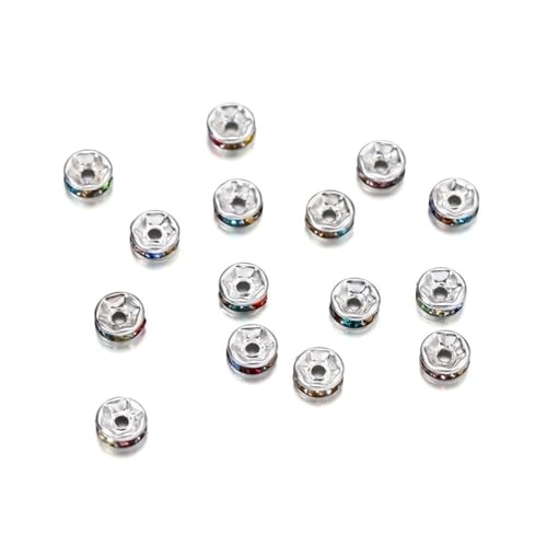 50/100 Stück 4 6 8 10 mm Strass Rondellen Kristallperlen Lose Abstandsperlen zur DIY Schmuckherstellung Zubehör Zubehör FüR ArmbäNder Diy Schmuckherstellung(Silver Multicolor,8mm x 100Pcs) von WJLYDM