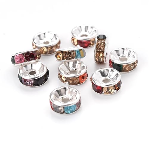 50/100 Stück Strass-Abstandshalterperlen Mix Farbe Kristall Metall Abstandshalter for Schmuckherstellung DIY Ohrringe Armbänder Zubehör FüR ArmbäNder Diy Schmuckherstellung(7 colors,8mm 50pcs) von WJLYDM