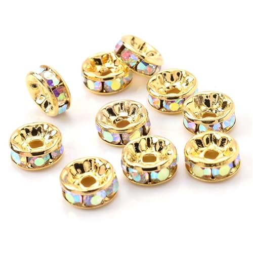 50/100 Stück Strass-Abstandshalterperlen Mix Farbe Kristall Metall Abstandshalter for Schmuckherstellung DIY Ohrringe Armbänder Zubehör FüR ArmbäNder Diy Schmuckherstellung(AB gold,4mm 100pcs) von WJLYDM