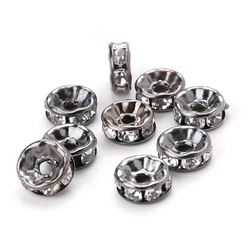 50/100 Stück Strass-Abstandshalterperlen Mix Farbe Kristall Metall Abstandshalter for Schmuckherstellung DIY Ohrringe Armbänder Zubehör FüR ArmbäNder Diy Schmuckherstellung(Black,6mm 100pcs) von WJLYDM